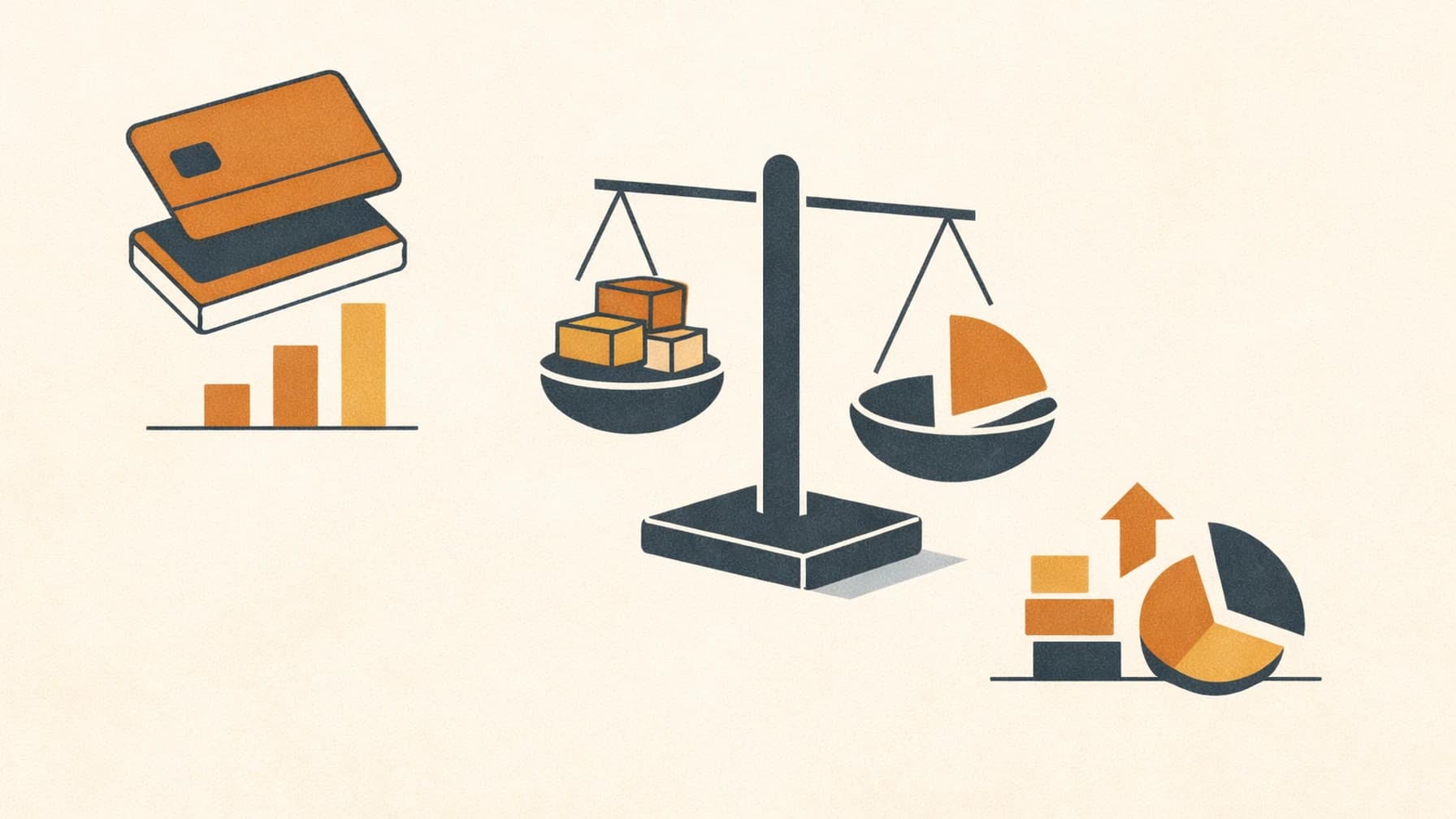 Modernist editorial illustration accompanying a guide on settling Discover credit card debt.